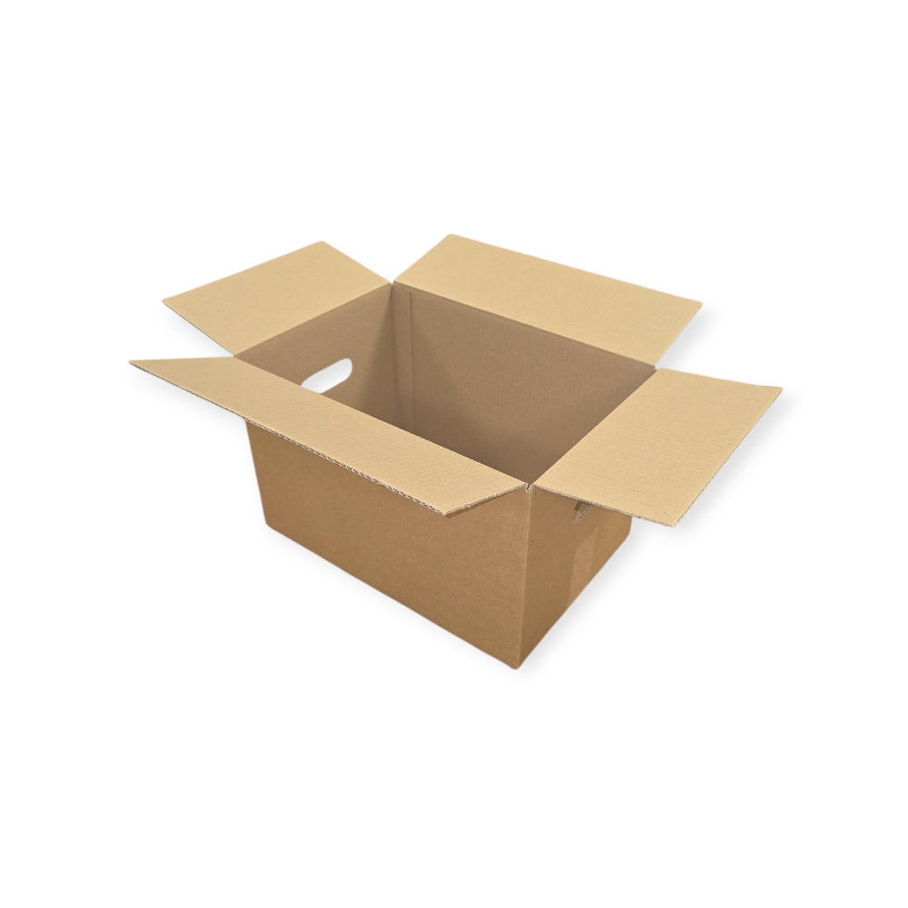 Kartonnen doos enkele golf (B) bruin 2 handvaten op=op | 366 x 248 x 230 mm